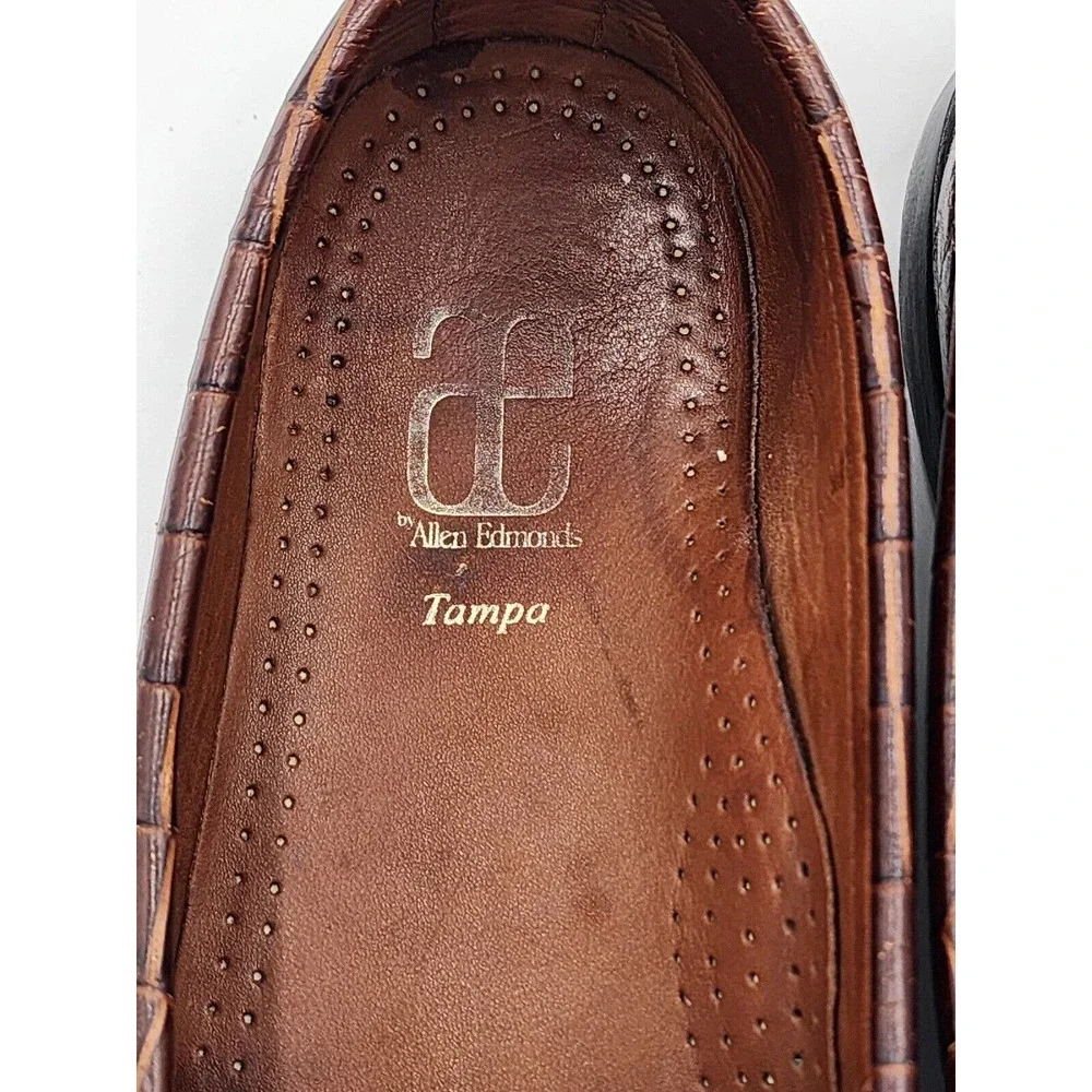 Allen Edmonds Brown Croc-Embossed Leather Loafers